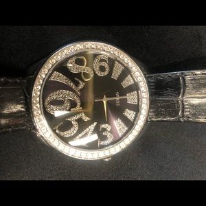 Guess watch with rhinestone front leather strap
